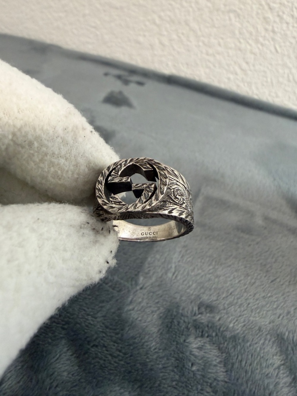 Brand New Gucci Interlocking G Arabesque Silver 925 Ring Sz 19 (US 8.75) - Picture 7 of 10